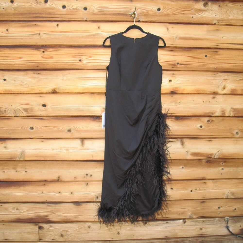 MAC DUGGAL 11626 Black Sleeveless Faux Wrap Dress with Feather Detail - Picture 5 of 12